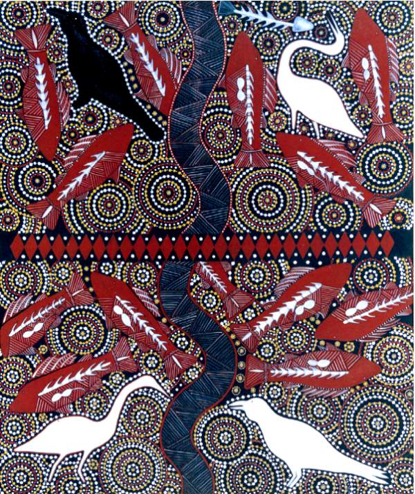 The story of the Crane and the Crow tells how to sustain the land and the waters. Painting by Tex Skuthorpe.